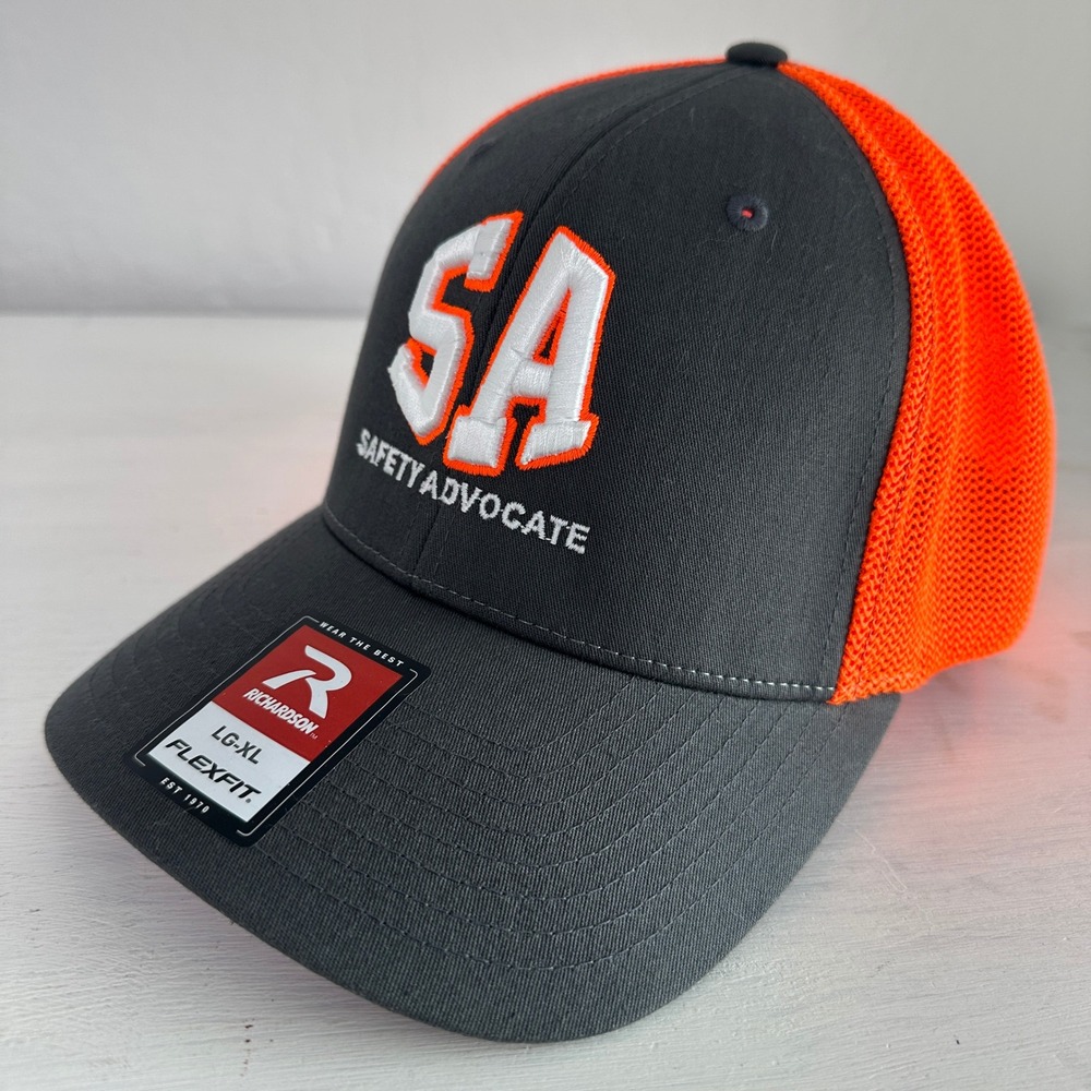 Richardson Trucker Hat Mens LG-XL 110 Charcoal Neon Orange Safety Advocate Hat